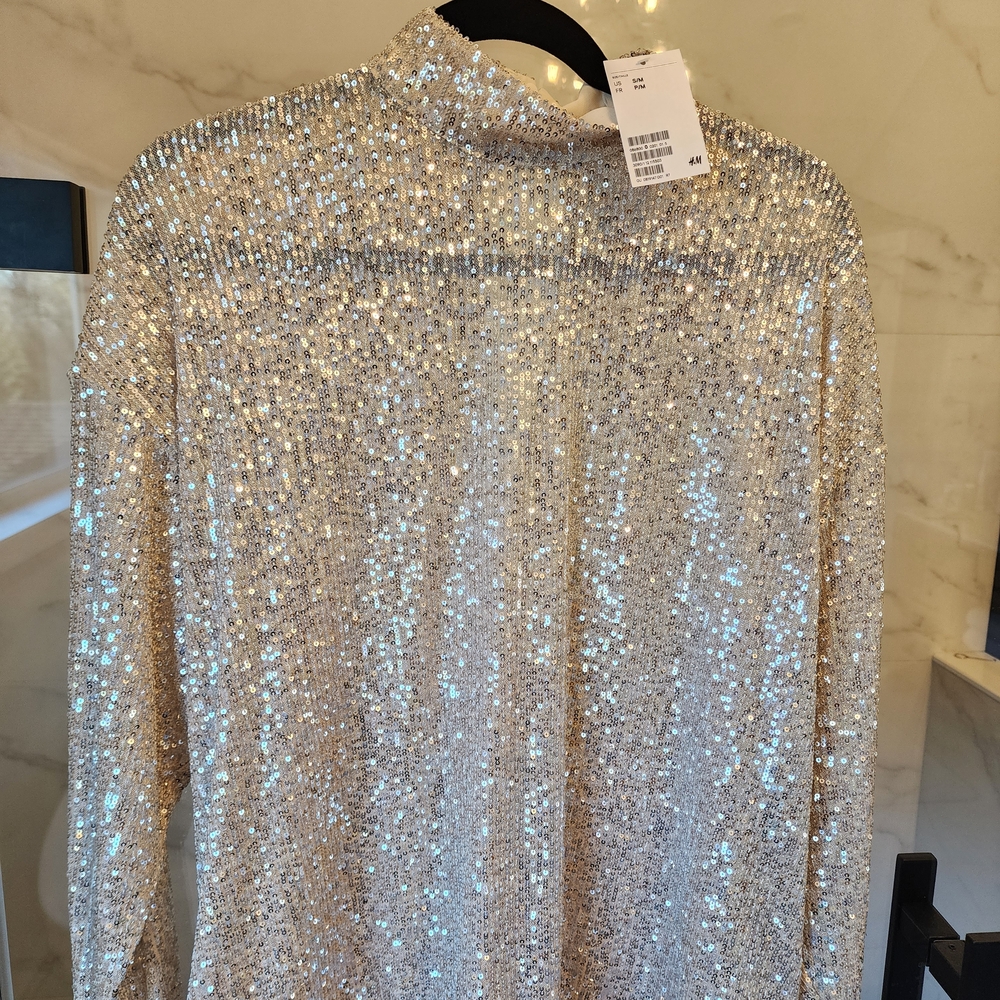 H&M Glittering Silver Sequin Blouse